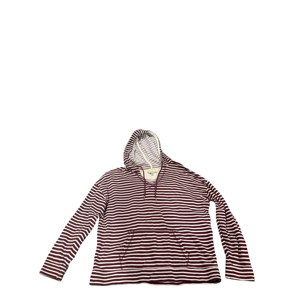 Banana Republic Burgundy White Stripe Pullover Hoodie Lace Up Hood Size L
